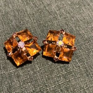 Vintage Weiss Style Topaz Colored Earrings with Silver tone Clip On Earrings
